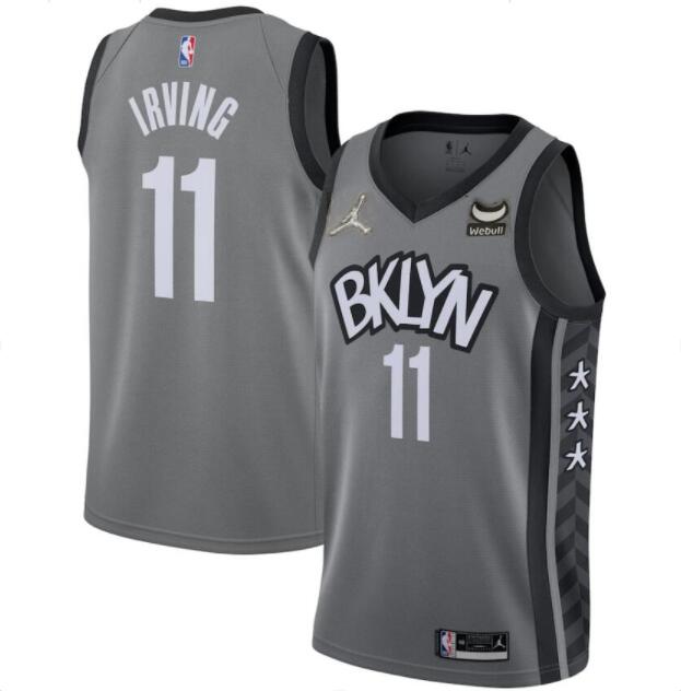 Men's Brooklyn Nets #11 Kyrie Irving Grey 75th Anniversary With Webull Patch Stitched Jersey Men's Brooklyn Nets #11 Kyrie Irving Grey 75th Anniversary With Webull Patch Stitched Jersey